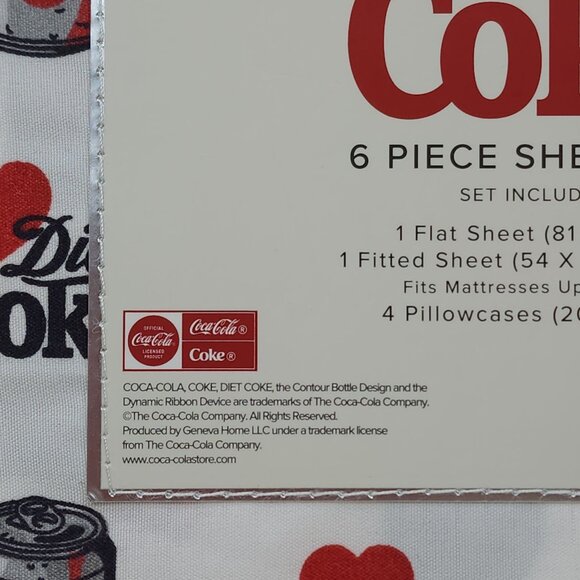 Diet Coke Full 6-Piece Sheet Set With 4 Pillowcases Flat Sheet Fitted Sheet - Picture 7 of 9